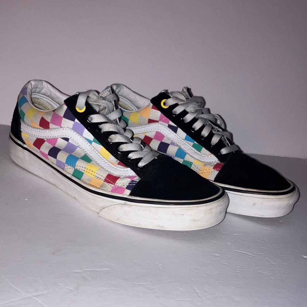 Vans Old Skool Multicolor‎ Checkered Sneakers with Black Off the Wall W9 M 7 1/2